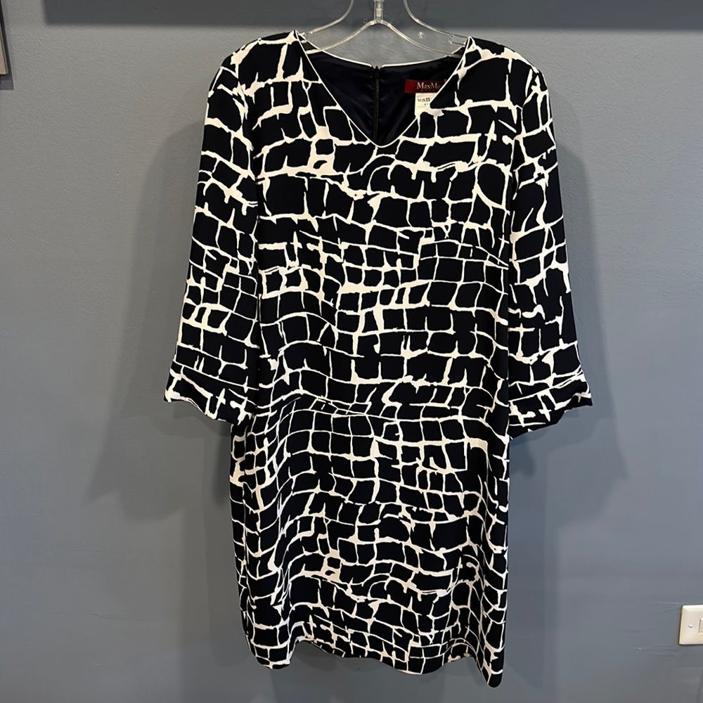 MAX MARA STUDIO - CROCO STYLE PRINTED DRESS DESTINO - WHITE/BLUE